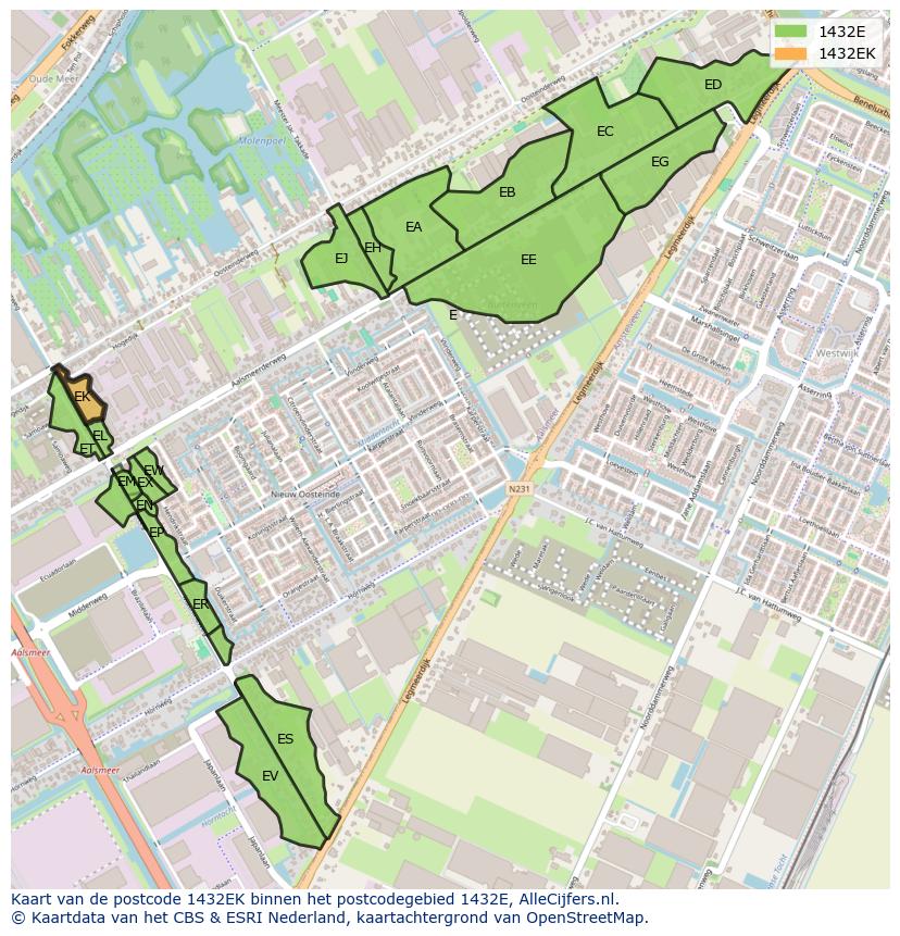 Afbeelding van het postcodegebied 1432 EK op de kaart.