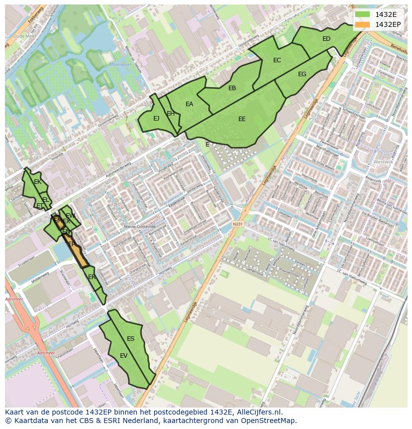 Afbeelding van het postcodegebied 1432 EP op de kaart.