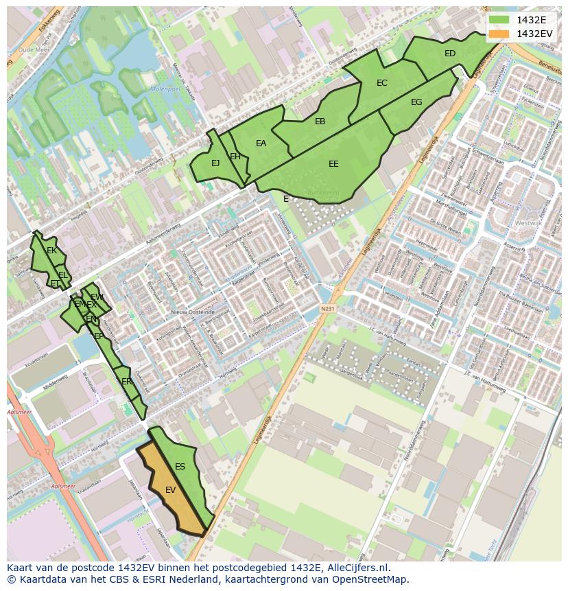Afbeelding van het postcodegebied 1432 EV op de kaart.