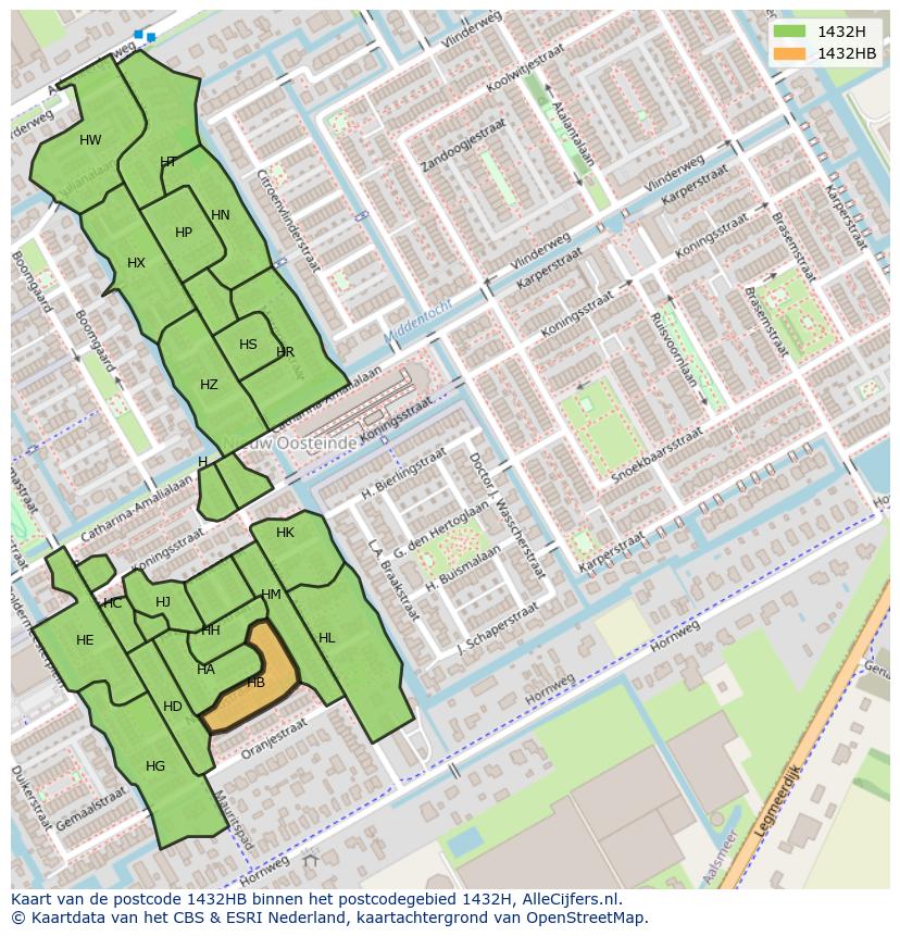 Afbeelding van het postcodegebied 1432 HB op de kaart.