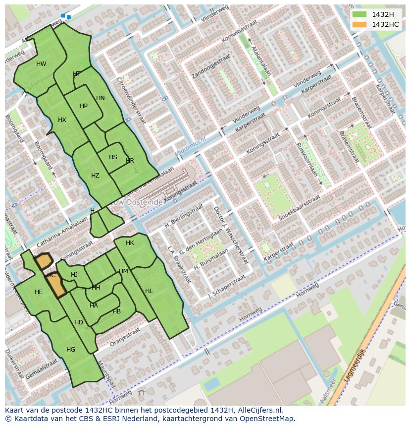 Afbeelding van het postcodegebied 1432 HC op de kaart.
