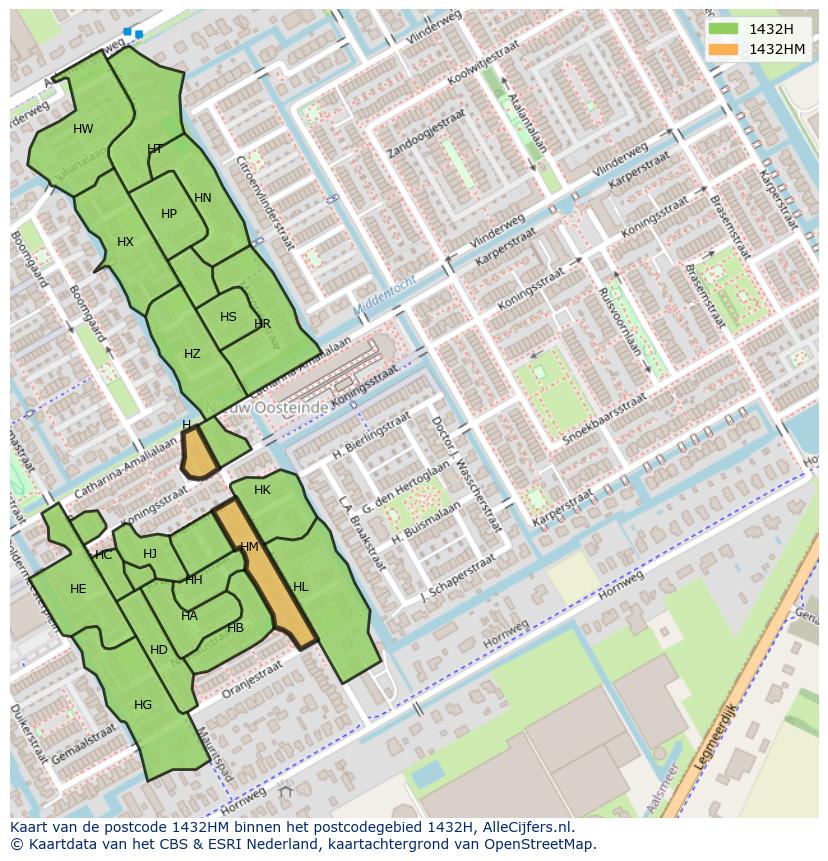 Afbeelding van het postcodegebied 1432 HM op de kaart.