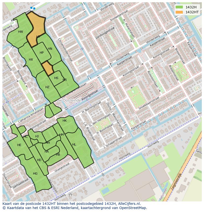 Afbeelding van het postcodegebied 1432 HT op de kaart.