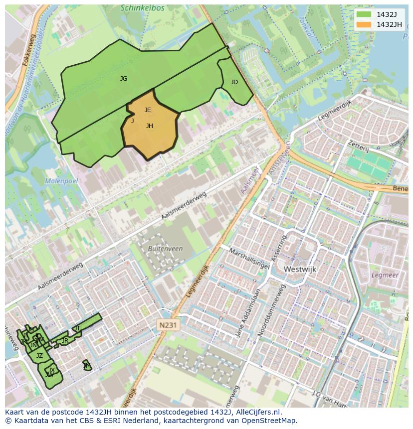 Afbeelding van het postcodegebied 1432 JH op de kaart.