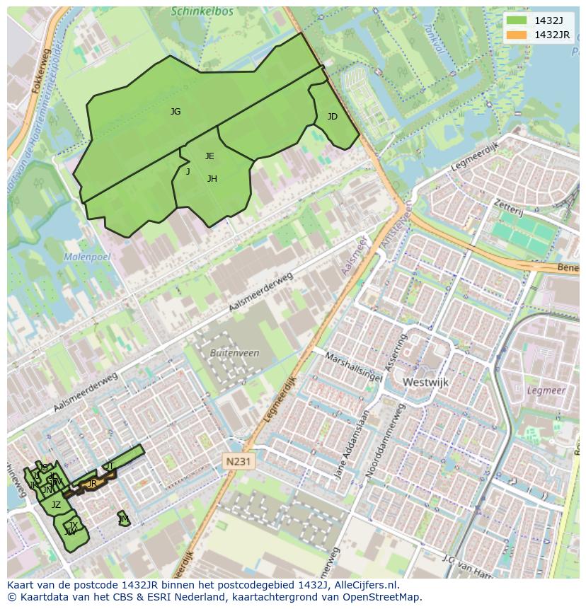 Afbeelding van het postcodegebied 1432 JR op de kaart.
