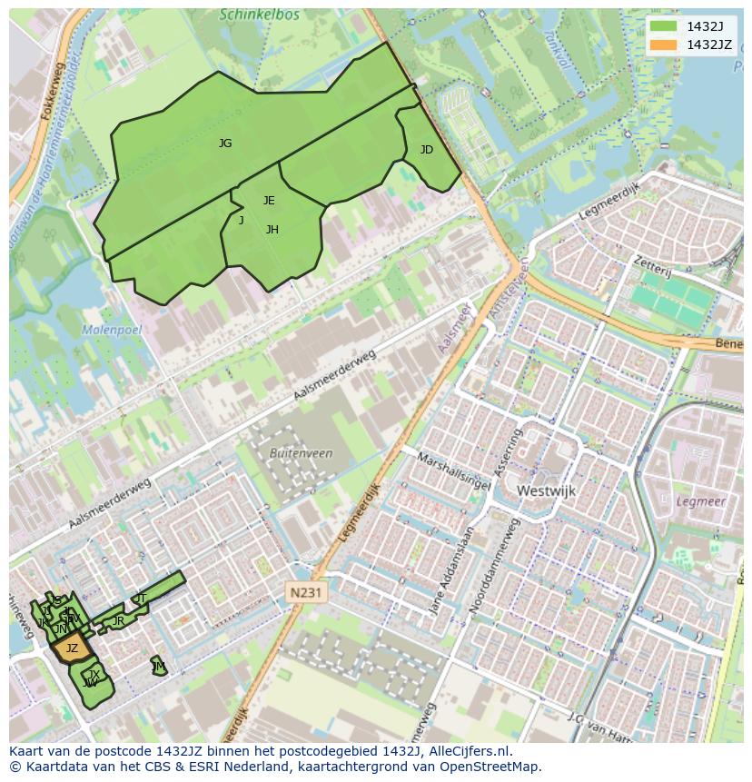 Afbeelding van het postcodegebied 1432 JZ op de kaart.
