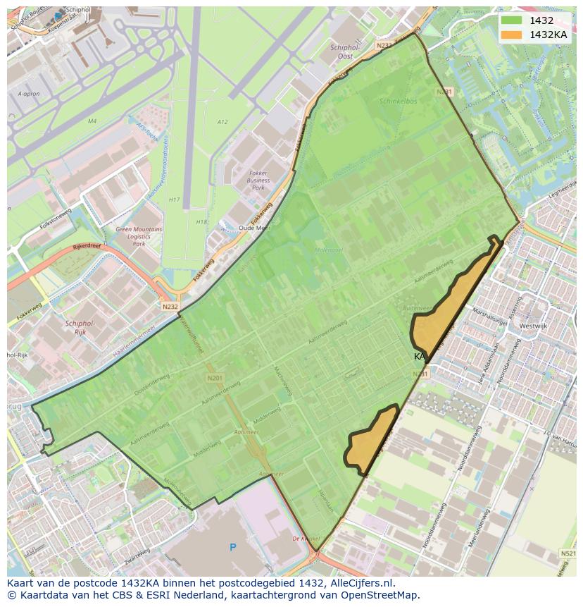Afbeelding van het postcodegebied 1432 KA op de kaart.