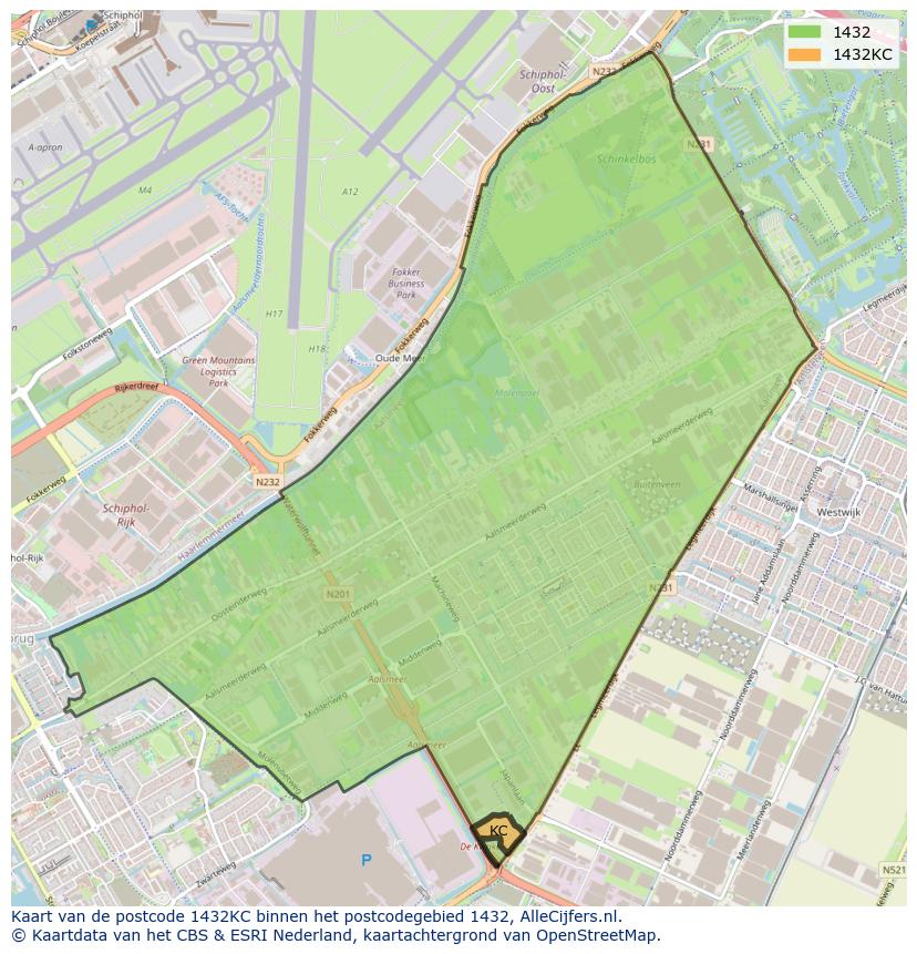 Afbeelding van het postcodegebied 1432 KC op de kaart.