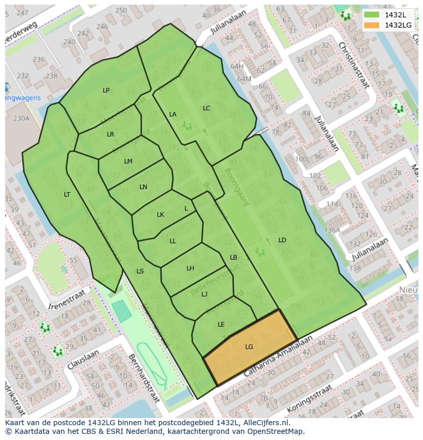 Afbeelding van het postcodegebied 1432 LG op de kaart.