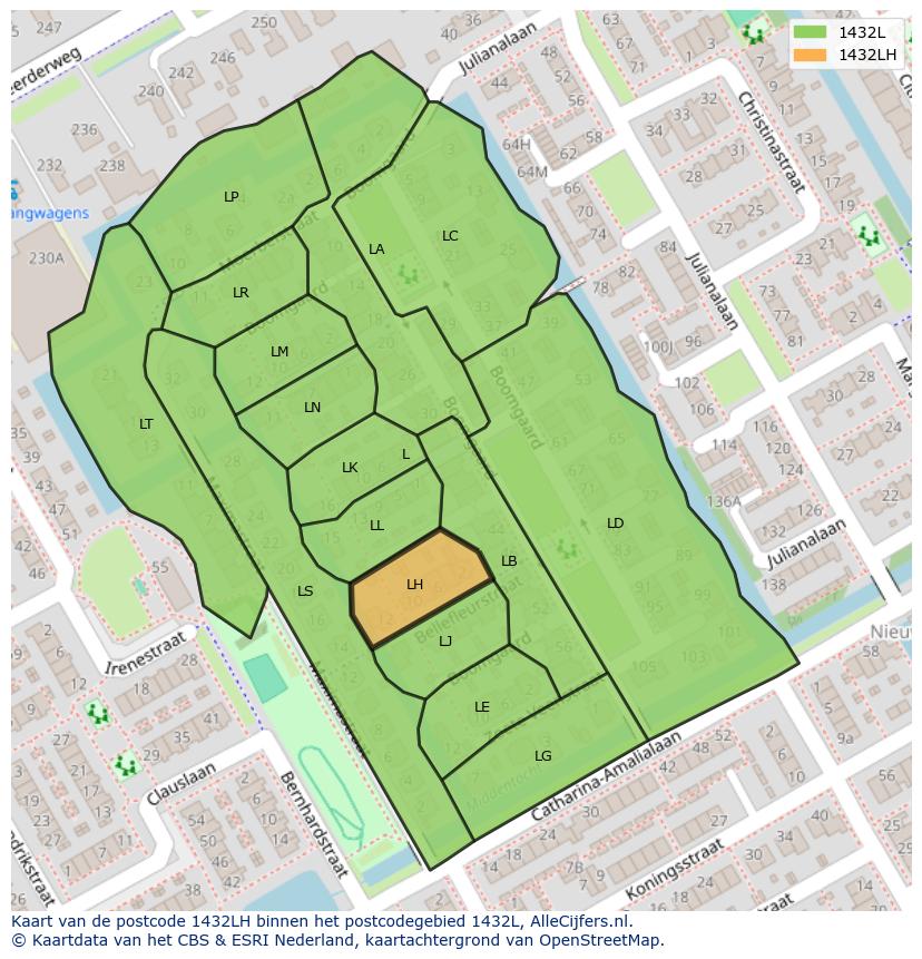 Afbeelding van het postcodegebied 1432 LH op de kaart.