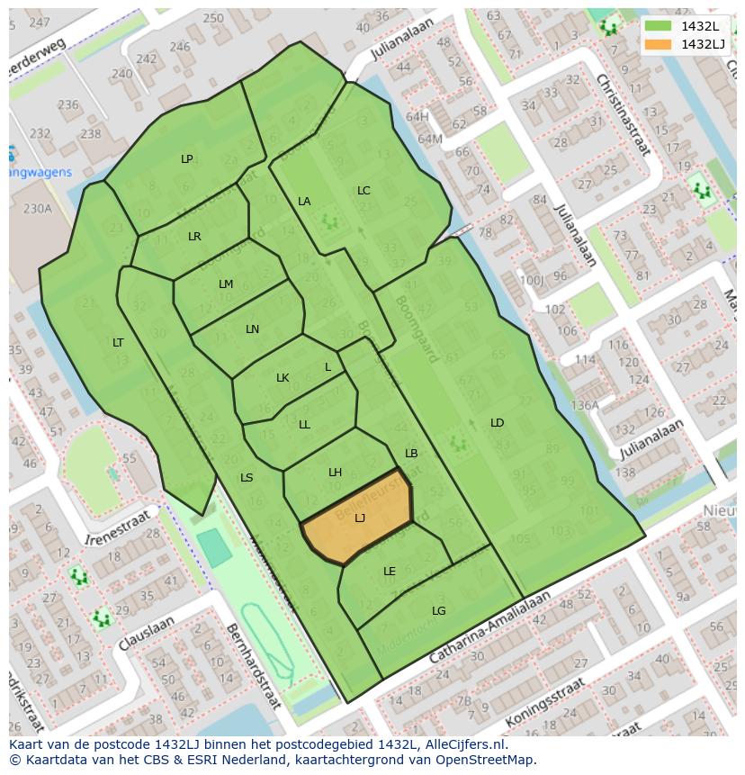 Afbeelding van het postcodegebied 1432 LJ op de kaart.