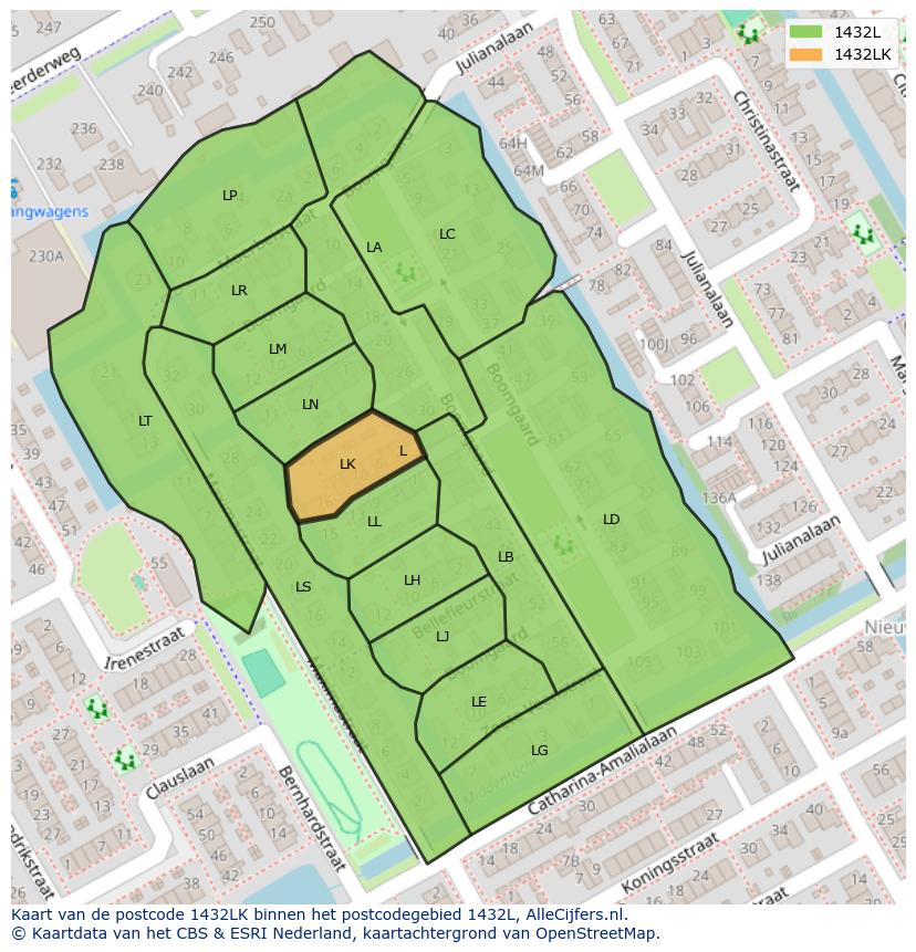 Afbeelding van het postcodegebied 1432 LK op de kaart.