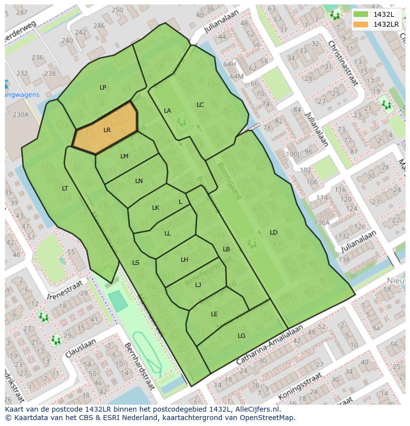Afbeelding van het postcodegebied 1432 LR op de kaart.