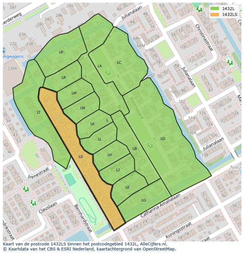 Afbeelding van het postcodegebied 1432 LS op de kaart.