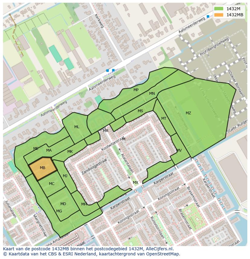 Afbeelding van het postcodegebied 1432 MB op de kaart.