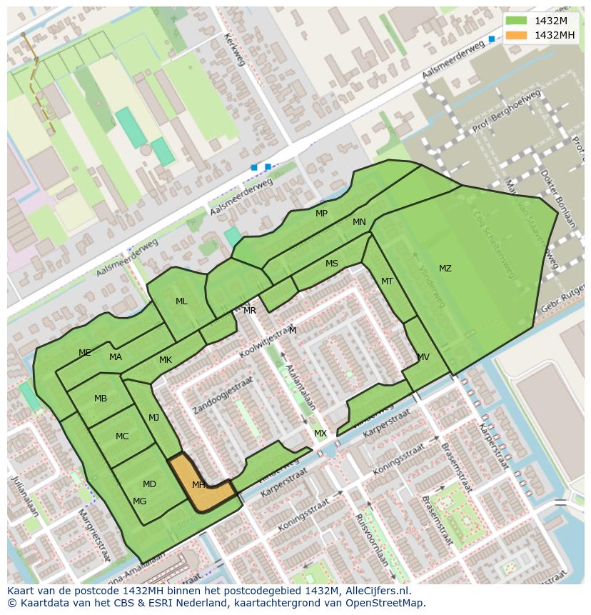 Afbeelding van het postcodegebied 1432 MH op de kaart.