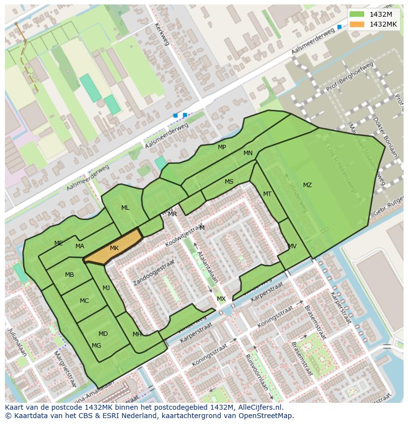 Afbeelding van het postcodegebied 1432 MK op de kaart.