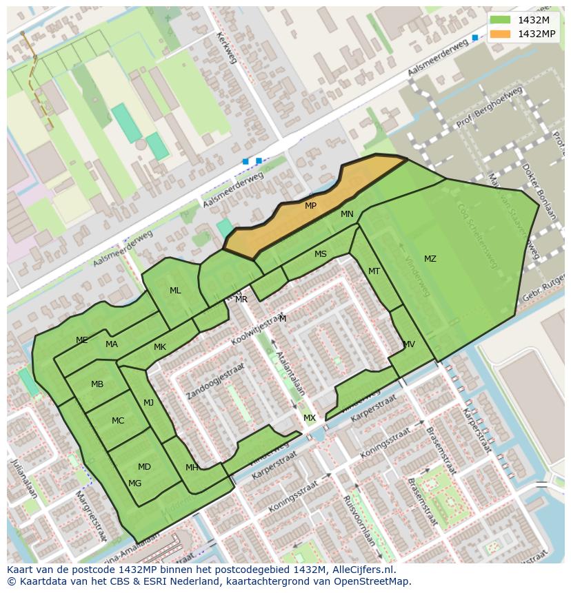 Afbeelding van het postcodegebied 1432 MP op de kaart.
