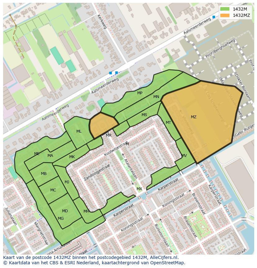 Afbeelding van het postcodegebied 1432 MZ op de kaart.