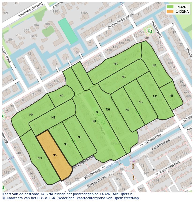 Afbeelding van het postcodegebied 1432 NA op de kaart.