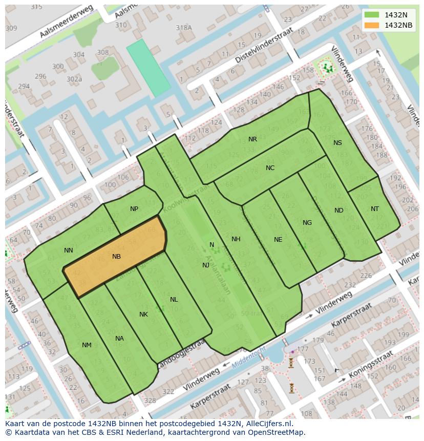Afbeelding van het postcodegebied 1432 NB op de kaart.