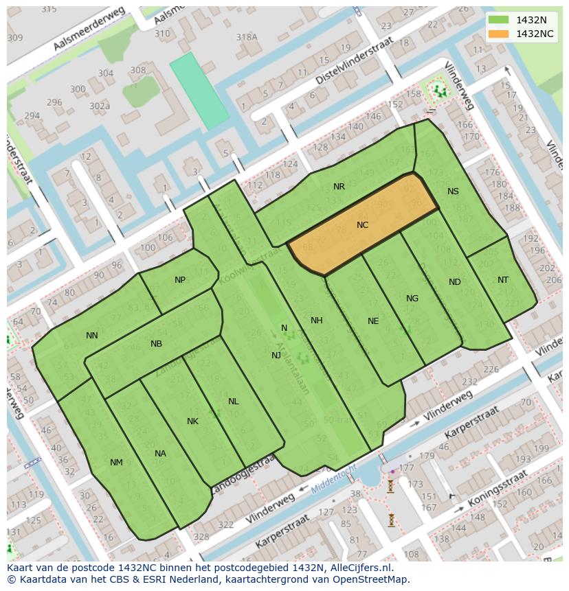 Afbeelding van het postcodegebied 1432 NC op de kaart.