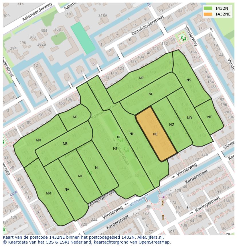 Afbeelding van het postcodegebied 1432 NE op de kaart.