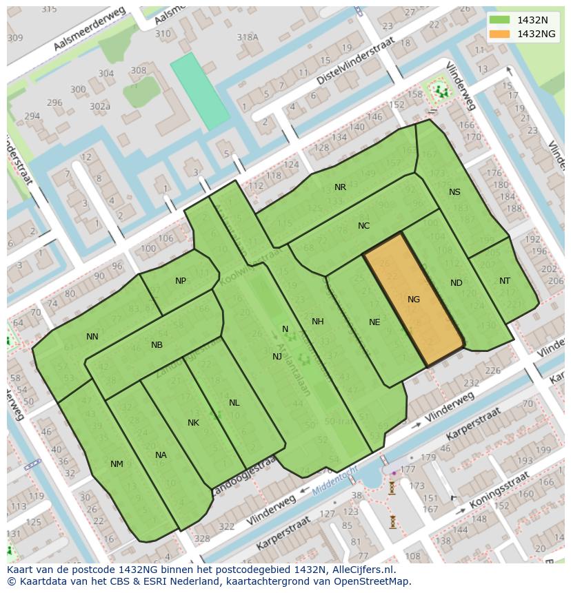 Afbeelding van het postcodegebied 1432 NG op de kaart.