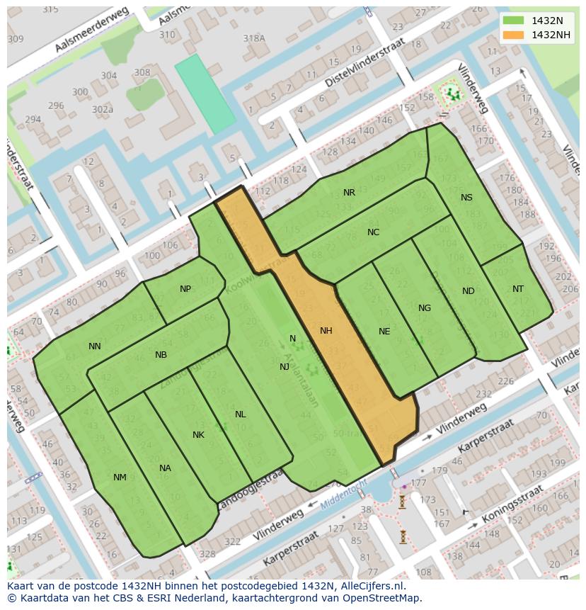 Afbeelding van het postcodegebied 1432 NH op de kaart.