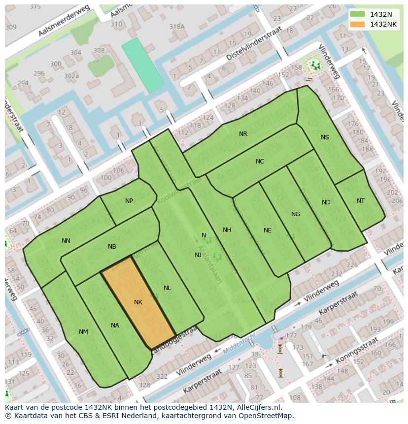 Afbeelding van het postcodegebied 1432 NK op de kaart.