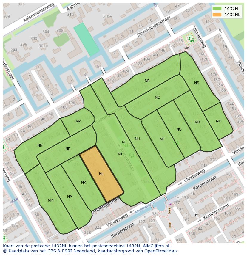 Afbeelding van het postcodegebied 1432 NL op de kaart.