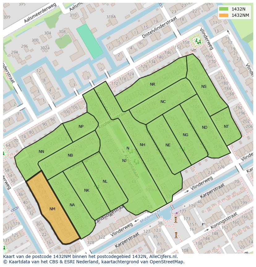 Afbeelding van het postcodegebied 1432 NM op de kaart.