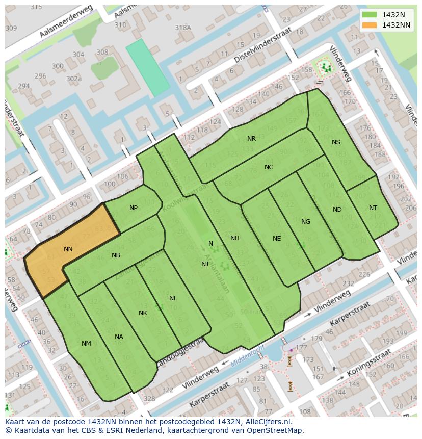 Afbeelding van het postcodegebied 1432 NN op de kaart.