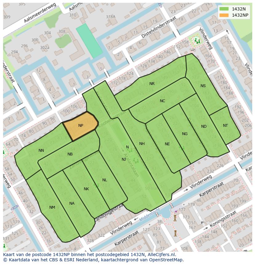 Afbeelding van het postcodegebied 1432 NP op de kaart.