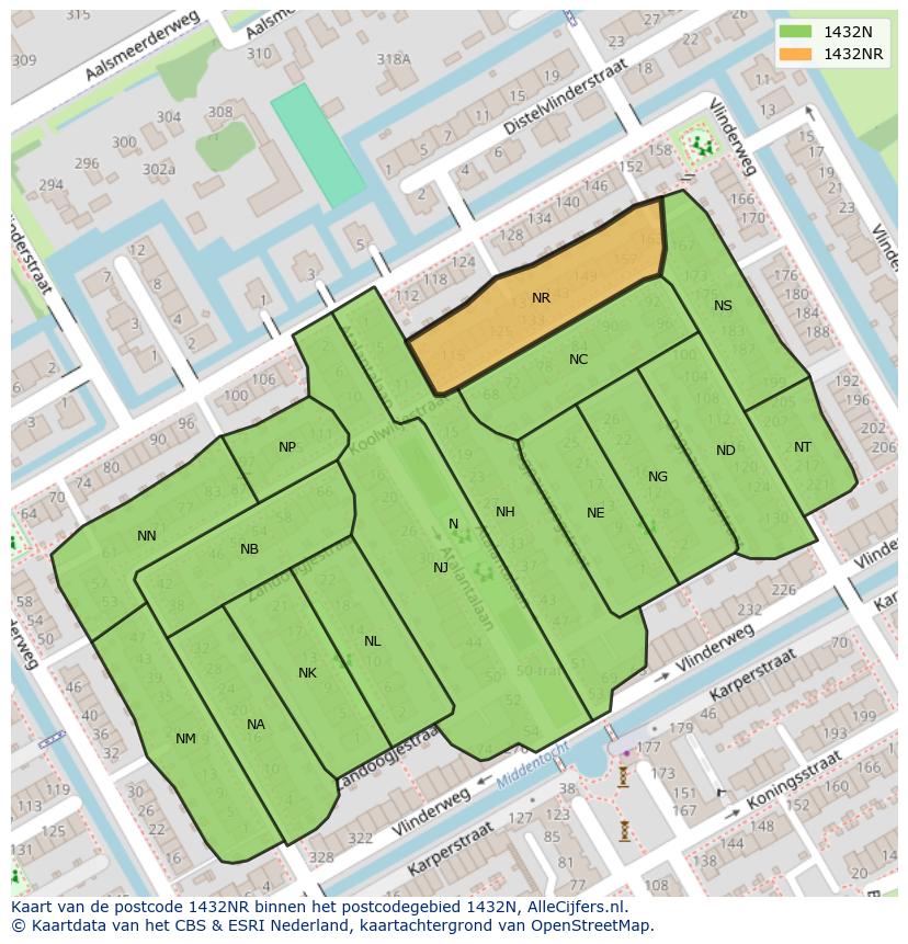 Afbeelding van het postcodegebied 1432 NR op de kaart.