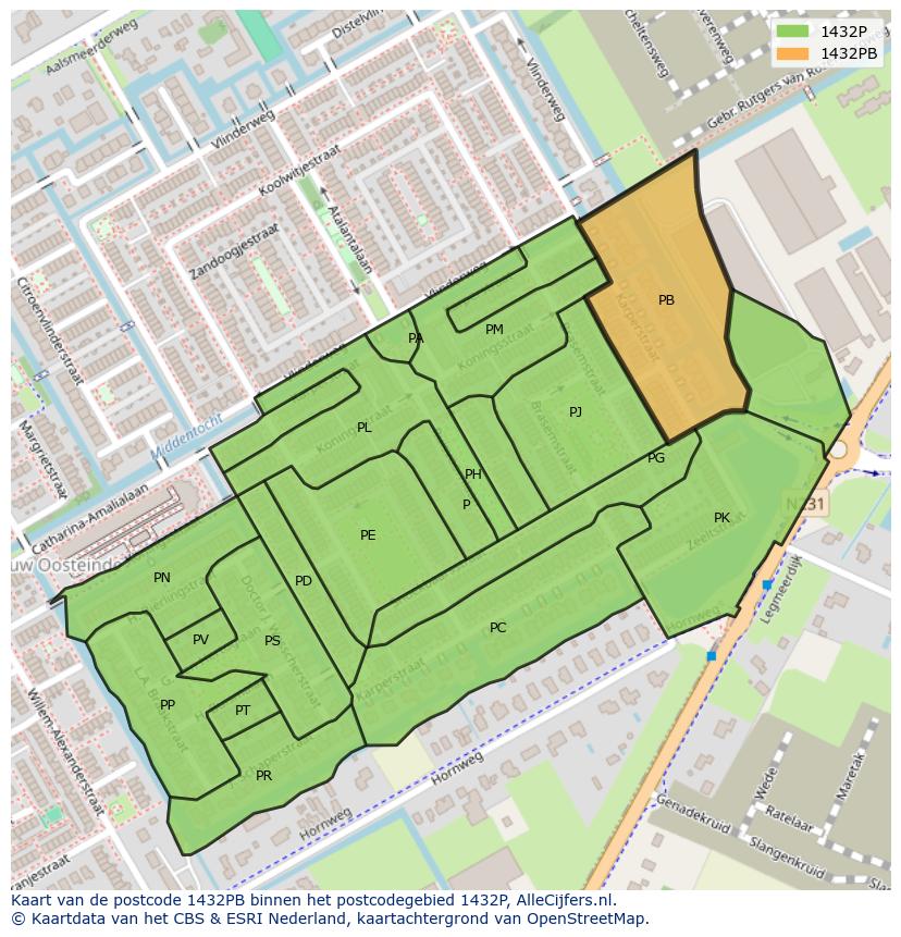 Afbeelding van het postcodegebied 1432 PB op de kaart.