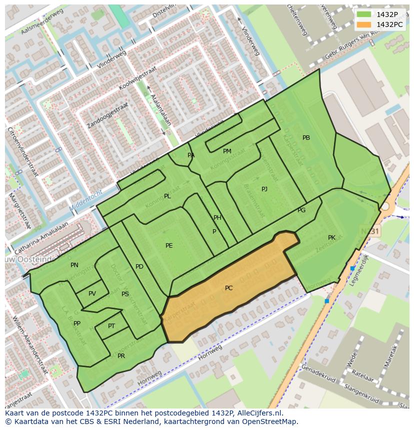 Afbeelding van het postcodegebied 1432 PC op de kaart.