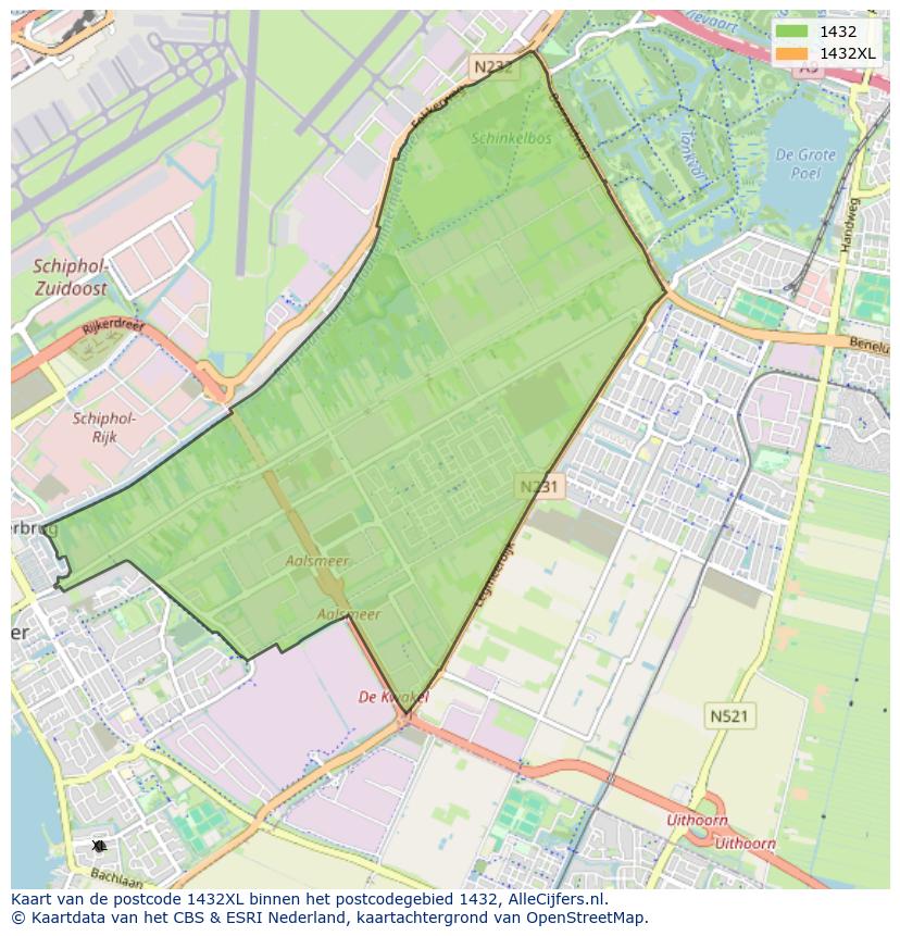 Afbeelding van het postcodegebied 1432 XL op de kaart.