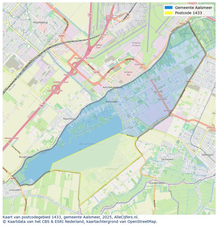 Afbeelding van het postcodegebied 1433 op de kaart.