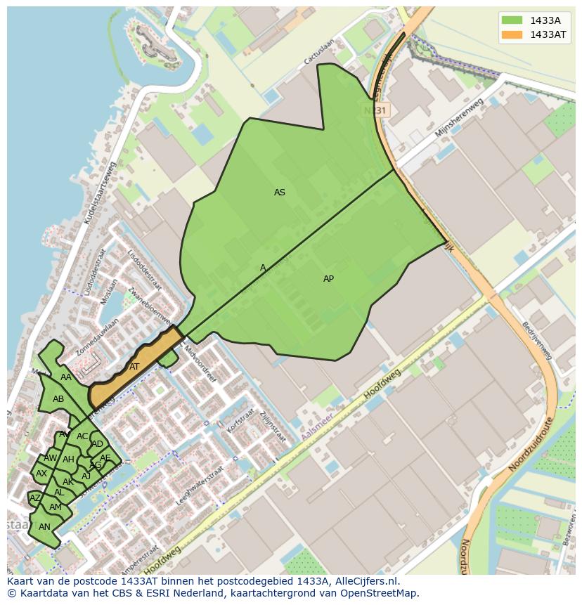 Afbeelding van het postcodegebied 1433 AT op de kaart.