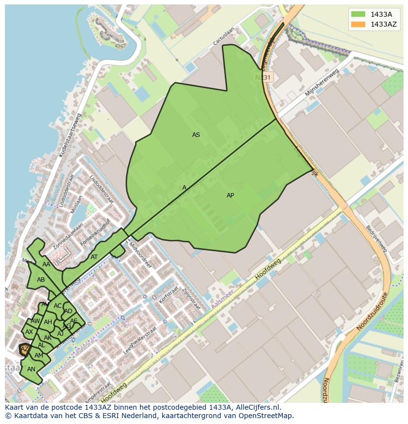 Afbeelding van het postcodegebied 1433 AZ op de kaart.