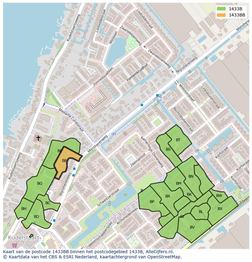 Afbeelding van het postcodegebied 1433 BB op de kaart.