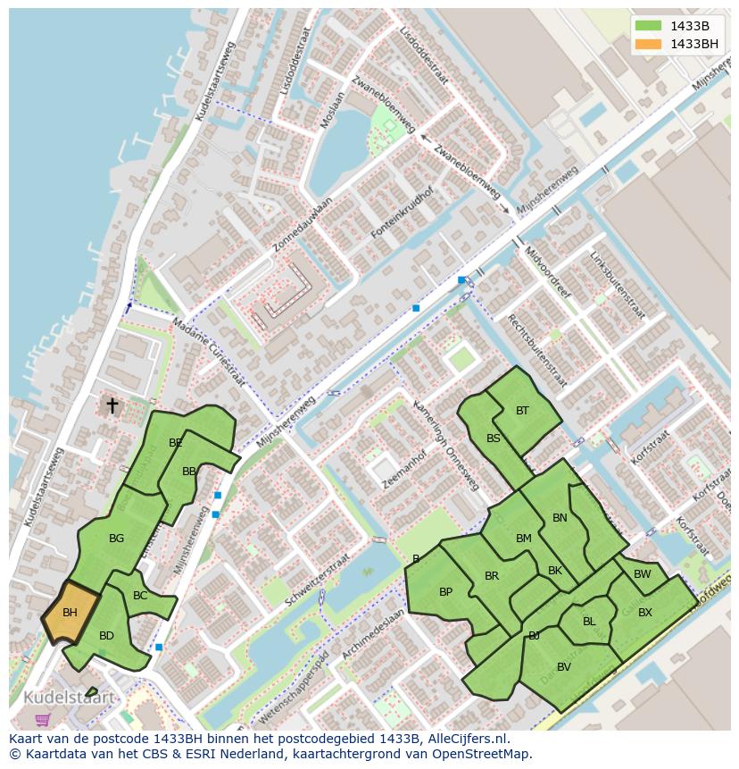 Afbeelding van het postcodegebied 1433 BH op de kaart.