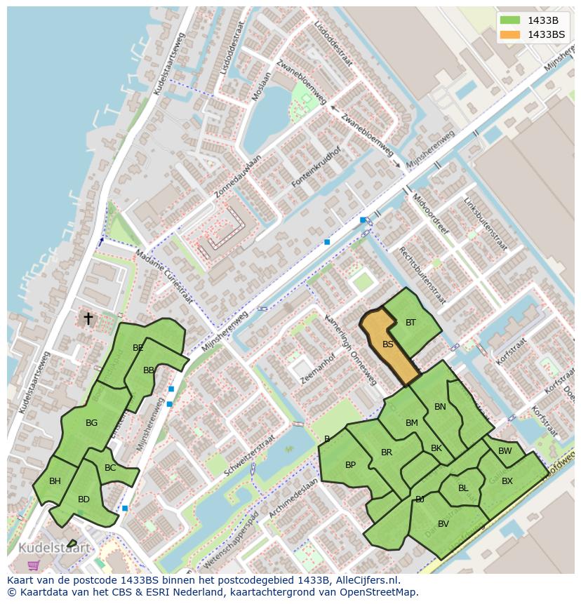Afbeelding van het postcodegebied 1433 BS op de kaart.
