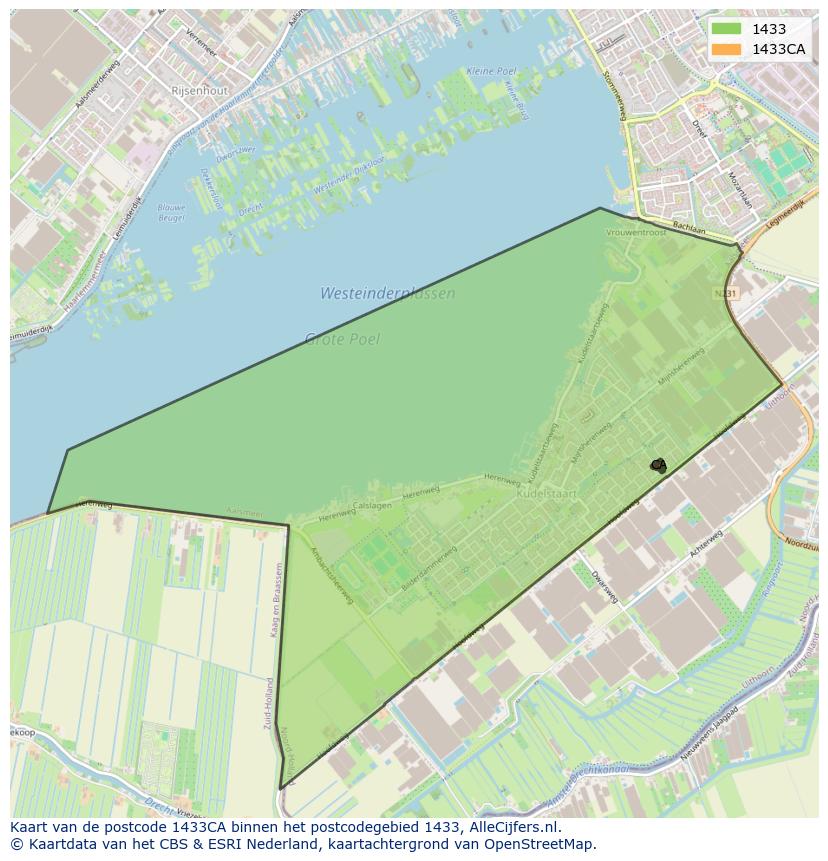 Afbeelding van het postcodegebied 1433 CA op de kaart.