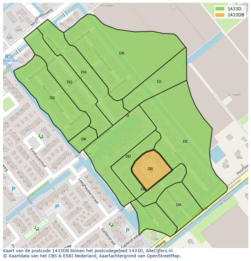 Afbeelding van het postcodegebied 1433 DB op de kaart.