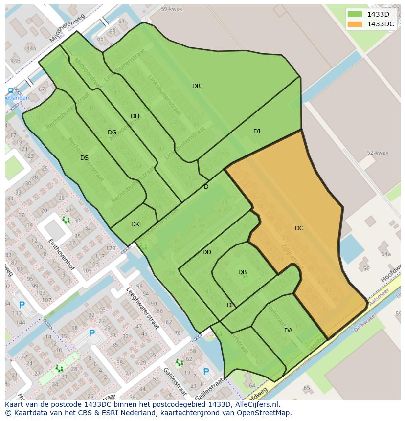Afbeelding van het postcodegebied 1433 DC op de kaart.