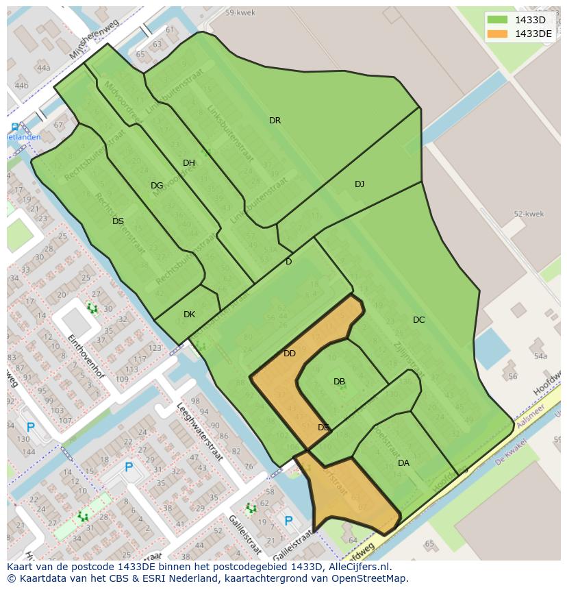 Afbeelding van het postcodegebied 1433 DE op de kaart.