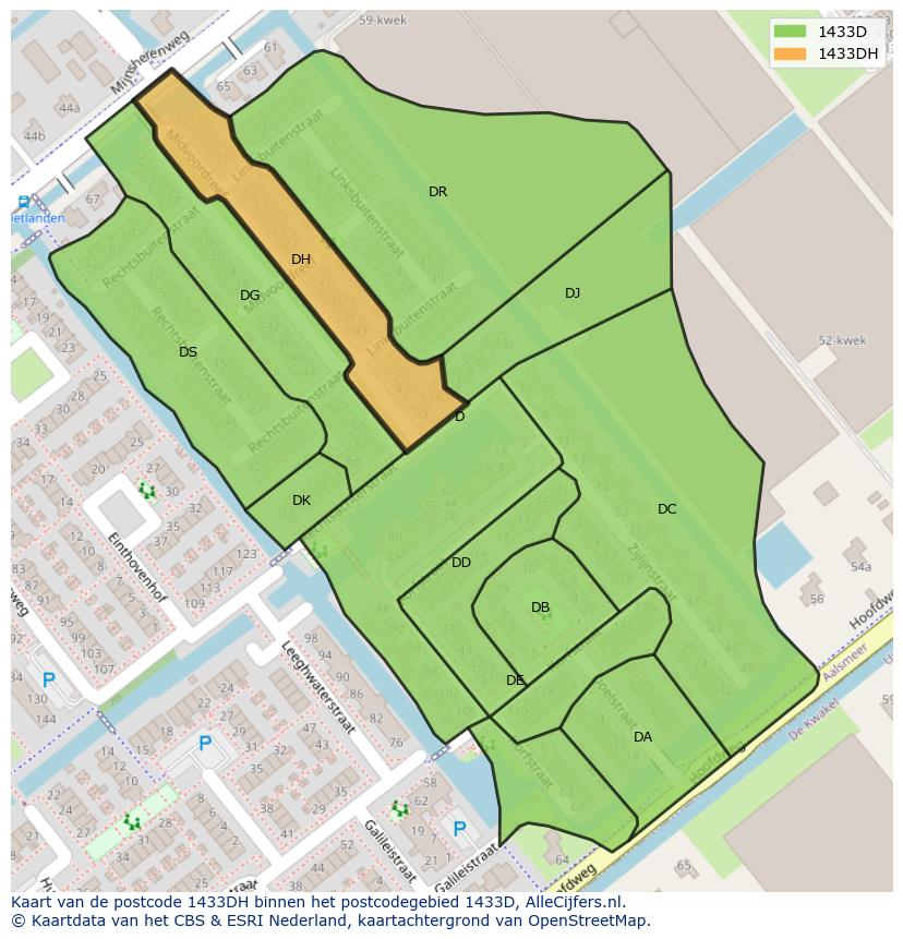 Afbeelding van het postcodegebied 1433 DH op de kaart.