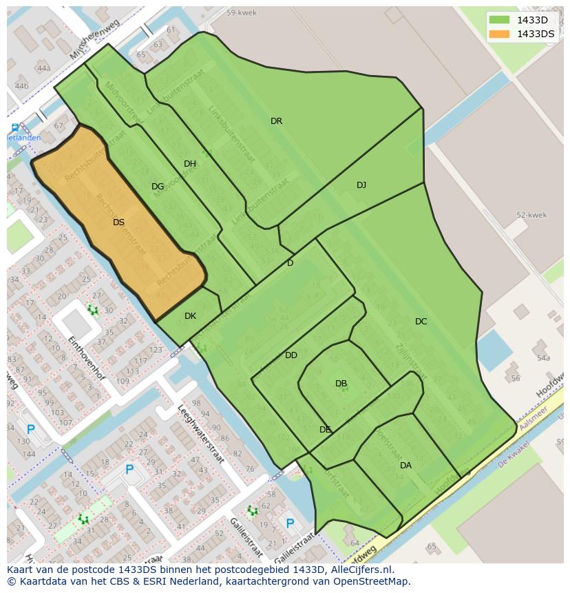 Afbeelding van het postcodegebied 1433 DS op de kaart.